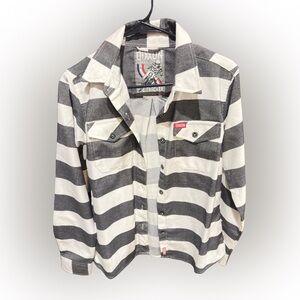 Dixxon Flannel Company Shirt Mens Medium Black White Striped Tracker Punk Biker